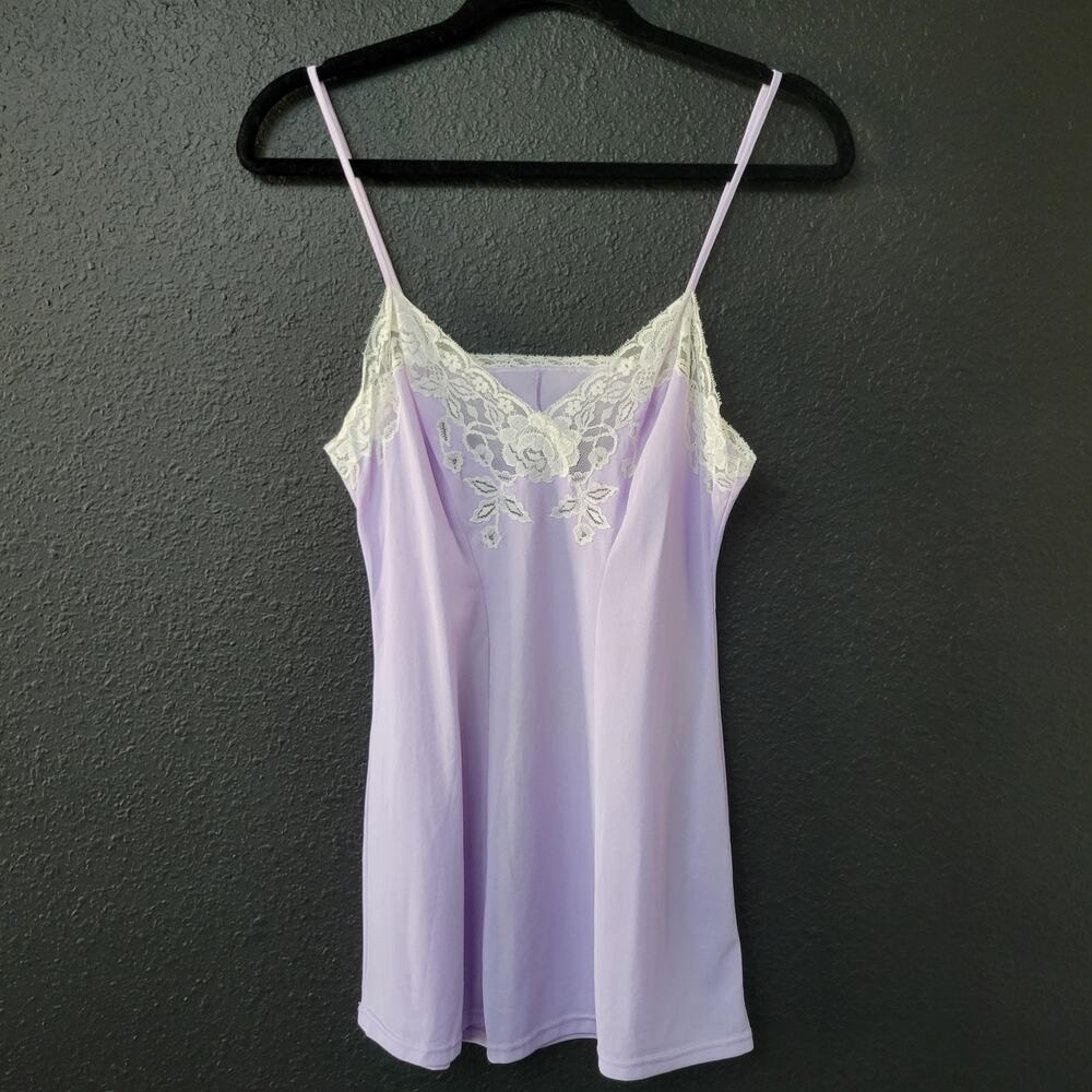 Jali Lavender Lace Trim Slip Dress Nightgown Mini Chemise Cottagecore Y2K